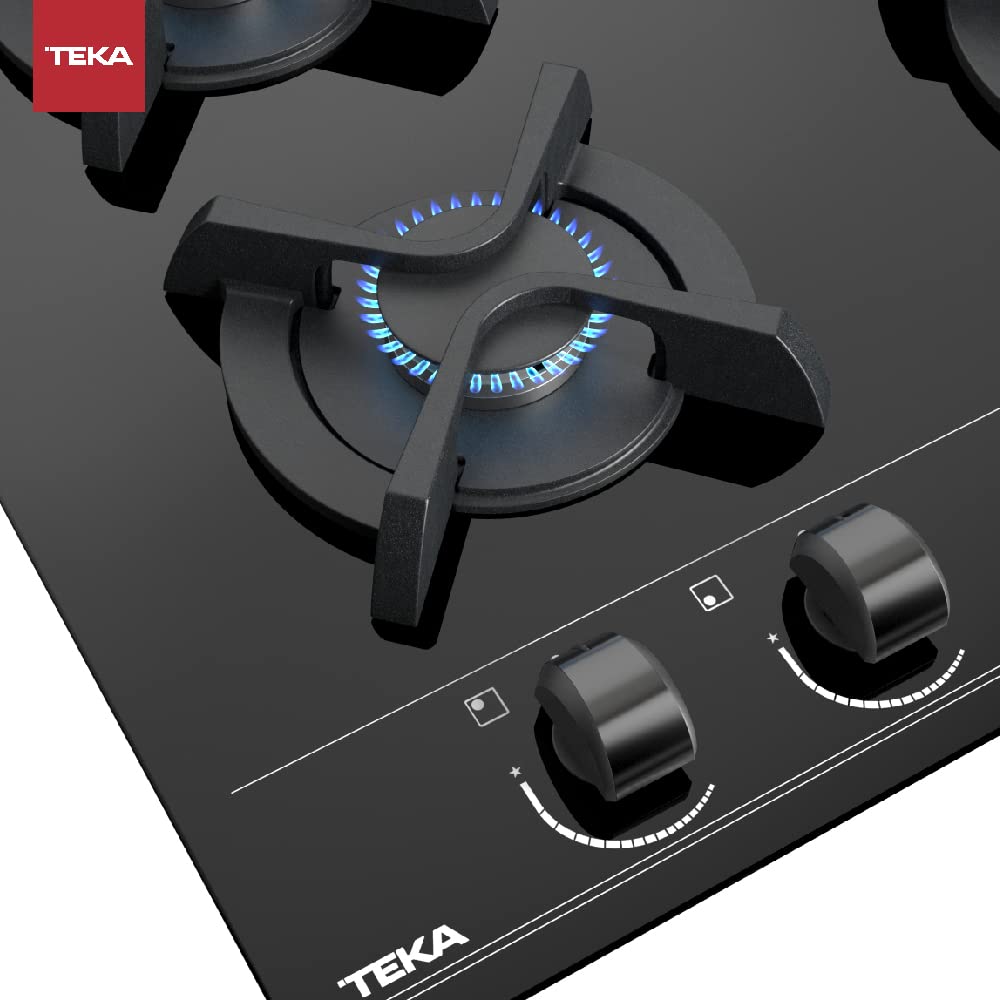 TEKA Placa de Gas 60 cm, 4 Quemadores, Autoencendido y Seguridad Termopar, Parrillas de Fundición, Modelo GBC 64000 KBN