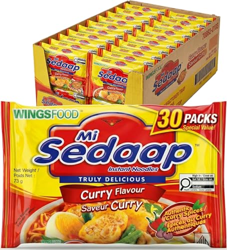 Image of Mi Sedaap Curry Flavor Instant Noodles Pack of 30, Spicy Halal Ramen