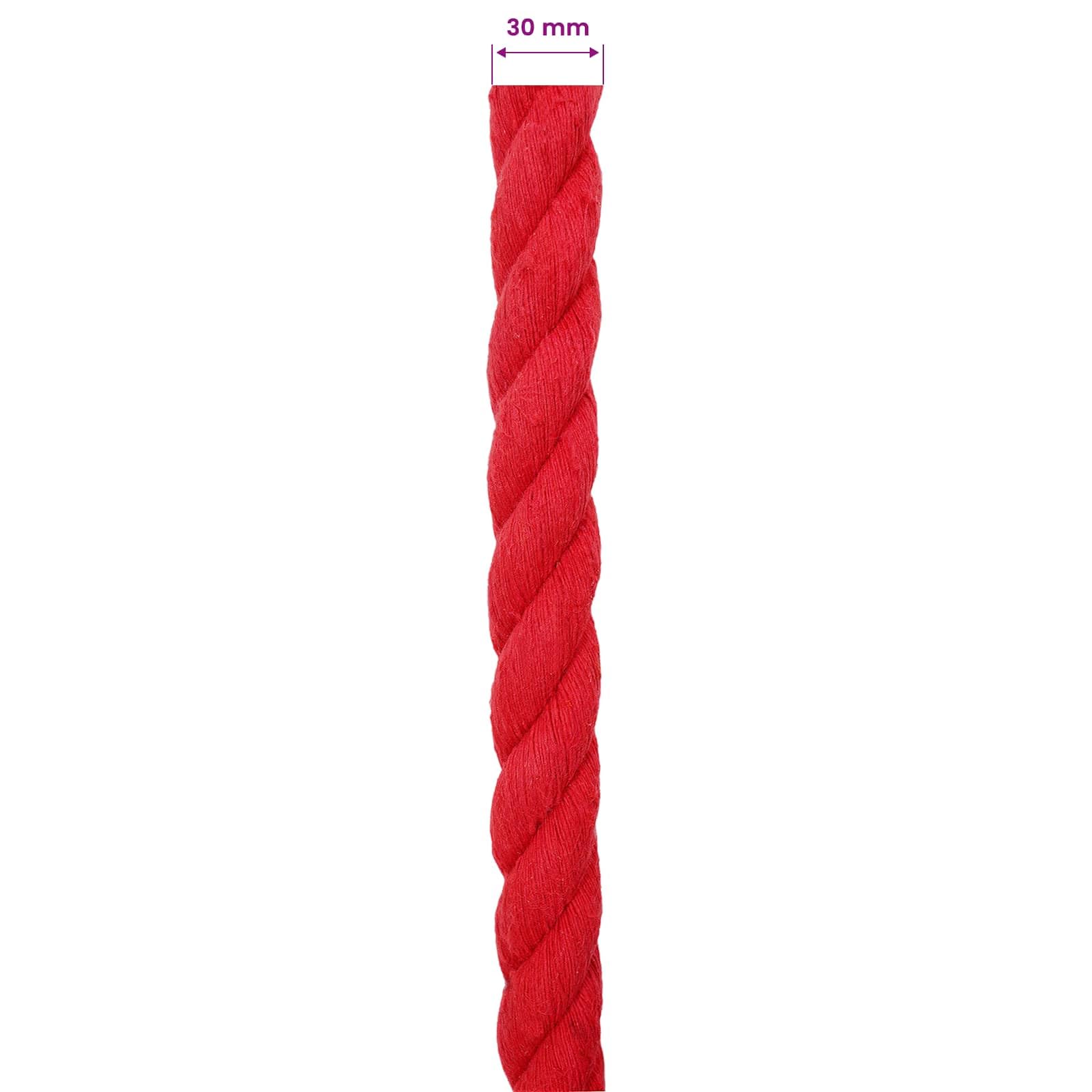 Corde en coton rouge à 3 plis - Diamètre : 3 mm - Longueur : 50 m - Corde polyvalente pour bricolage, maison, jardin, suspension, nœuds, camping, extérieur et atelier
