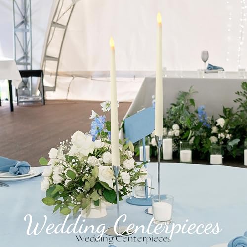 Image of Baquler 24 Pcs 12.4 Inch LED Flameless Taper Candles Battery Operated Candles Bulk Ivory LED Candlesticks Flickering for Christmas Wedding Home Decor