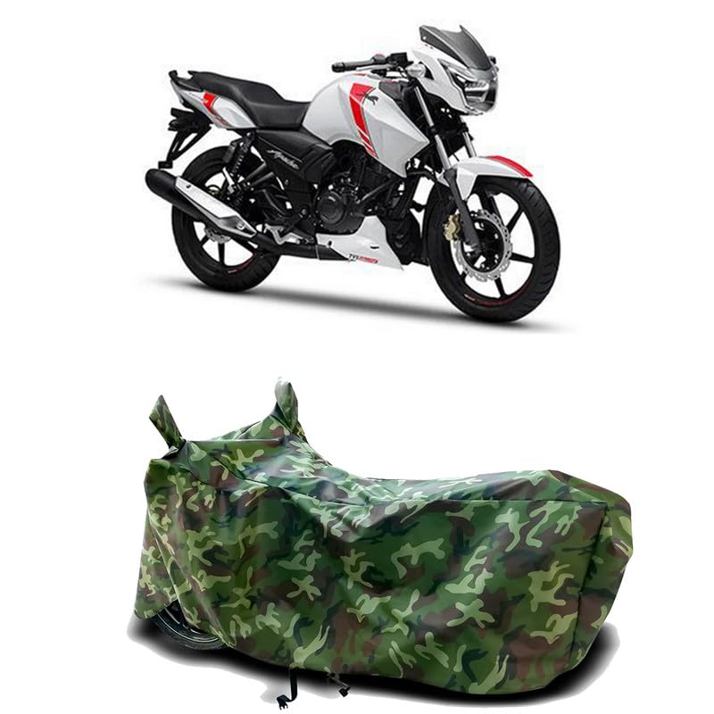 Image of DUFFEL-100% Heat Protection Two Wheeler Bike /Scooty Body Cover for TVS Apache 160 Water Resistance /UV-Rays /Birds Dropping /Scratchproof /Dust Proof /Waterproof[Green Jungle Print]