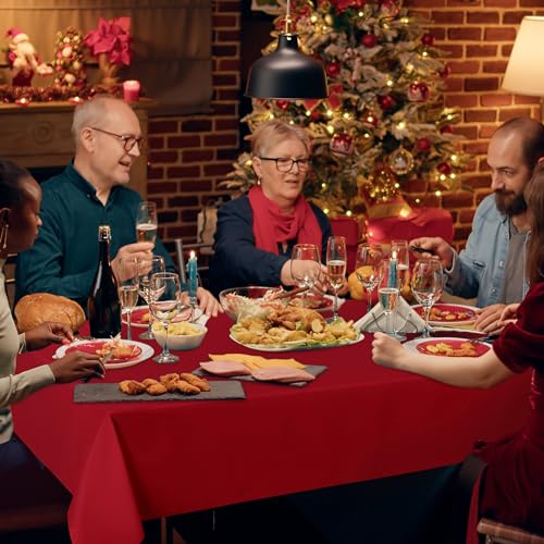 Image of sancua 6 Pack Red Tablecloth 60 x 102 Inch, Rectangle Table Cloth for 6 Feet Tables - Stain and Wrinkle Resistant Washable Polyester Table Cover for Dining Tables, Buffet Parties and Camping