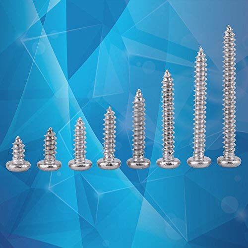 Hilitand 200Pcs/Pack Self Tapping Screws, SS Grade 304 Stainless Steel M3, Flat Head, Phillips Drive, Fully Threaded, Right Hand, Silver