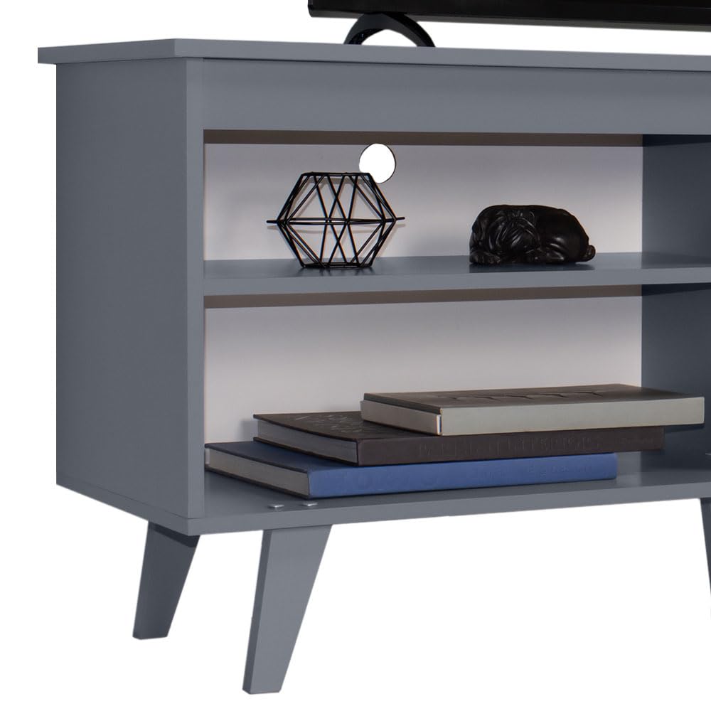 Mobile TV Madesa Per TV Fino A 55 Pollici - In Legno Grigio, Dimensioni 136x38x58 Cm, Supporto 30 Kg, Con Vano Cavi
