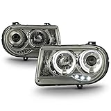 For Chrysler 300C Sedan Halogen Type Smoked Smoke Dual Halo Rings Design Projector Headlights Lamps Pair