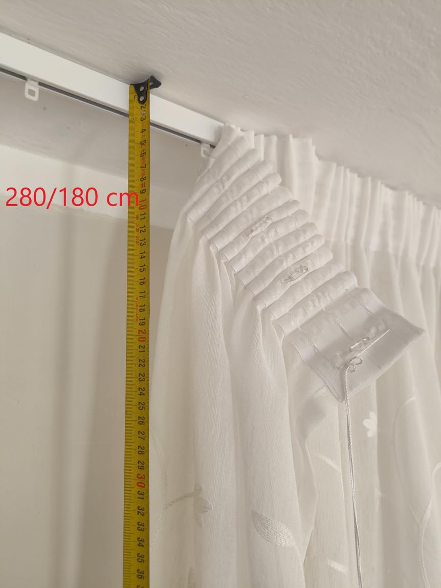 Tende su Misura per Interni con Fettuccia Arricciatenda, Tessuto Bianco Ricamato a Motivo Floreale, Larghezza 280 cm, Compatibile con Binari da 140/170 cm, Altezza Regolabile 180-280 cm - 280x265 cm