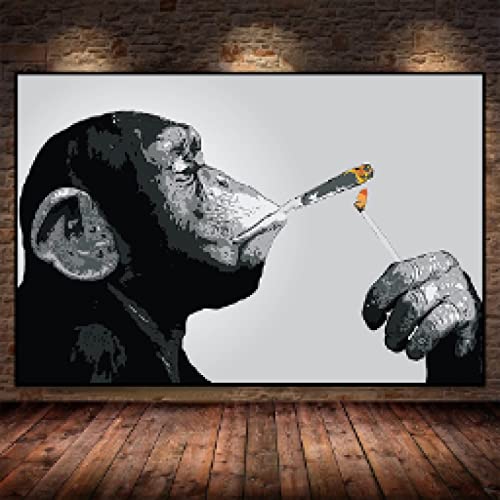 Póster de mono fumando en lienzo abstracto de 35x50cm para decorar la pared de salones modernos