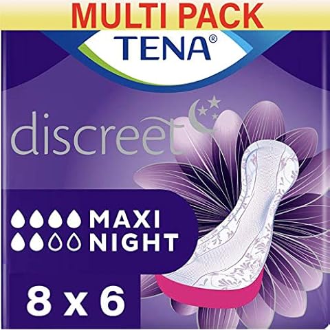Tena Lady Maxi Night Incontinence Pads for Women, 8 Packs of 6 Cover