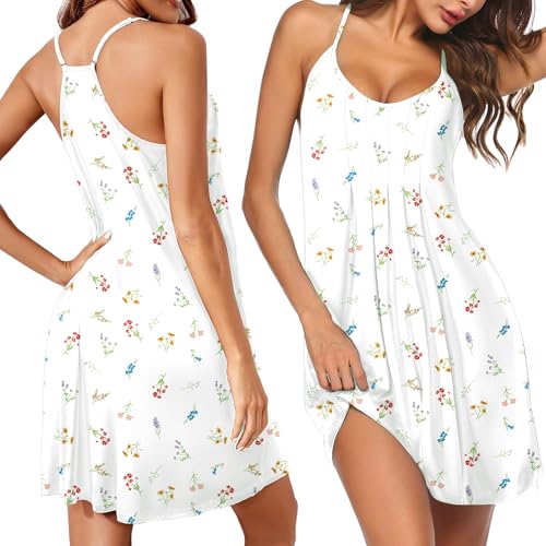 Image of Ekouaer Women Nightgowns Sleeveless Sleepwear Spaghetti Strap Racerback Pajama Dress Nightshirt