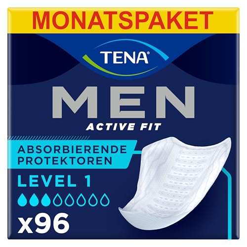 TENA Men Level 1 x96 - Compresa Protectora y Absorbente para Hombre - Para Incontinencia y Goteo Moderado - Zona de Absorción Mejorada - Máxima Discreción - Paquete Mensual (8x12)