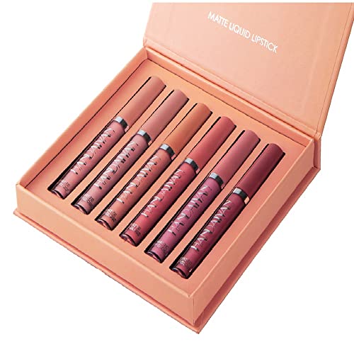 Lip Stain 6 Colors Long Lasting Waterproof Matte Liquid Lipstick Set,Not Fade Non-Stick Cup Lip Gloss Makeup Set Gift Box (set B)