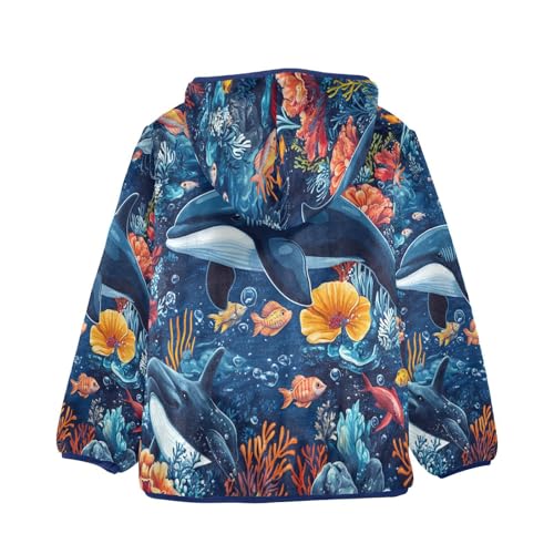Ocean Life Dolphin Pattern Toddler Fleece Jacket Girl Boys Hooded Fleece Jacket Coat Warm Outwear Zip-up 3-10T2