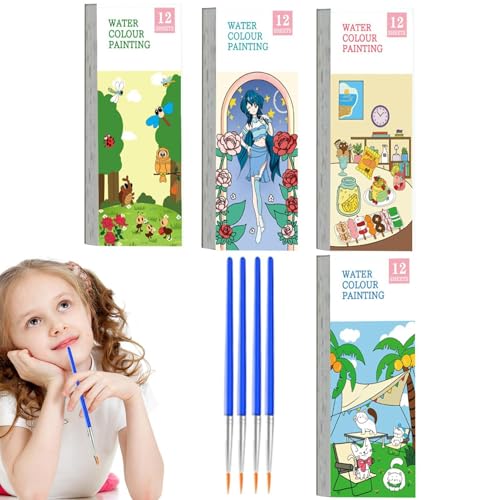 Papel de pintura para niños, almohadilla de pintura para niños, almohadilla de pintura de 4 bolsillos, kit de pintura de acuarela, artes y manualidades, libros de acuarela, cumpleaños, Navidad