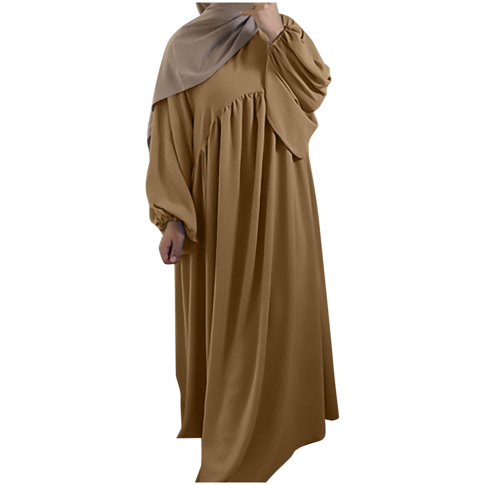Robe musulmane couleur unie coupe ample avec col rond classique - 6