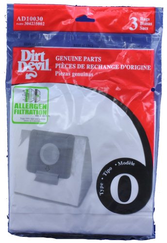 Dirt Devil Vacuum Cleaner Bags for Tattoo Canister Vacs, Pack of 3, Red, Type O Allergen Filtration, Part # AD10030, Dirt Devil Vacuum Bags Refill