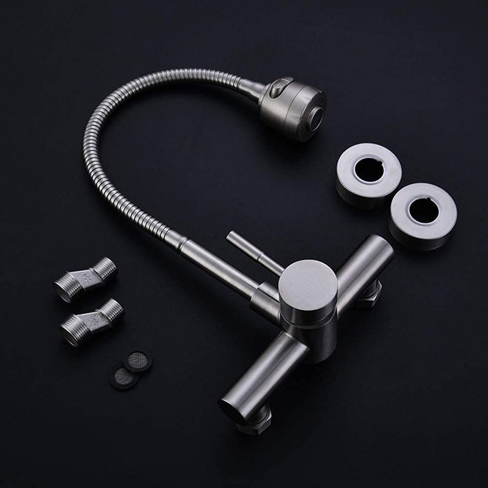 Grifos Monomando para Fregadero, Grifo Giratorio de Cocina, Acero Inoxidable Sus en la Pared, Fregadero de Tubo Universal de Calor frío, grifos de Doble Orificio, Grifo de Agua de efluente