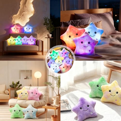 Shengou Weihnachten Kissen Stern LED, kuschelkissen LED,Kissen Deko, Leuchtendes Sternenkissen, Sternkissen Flauschiges, für Weihnachten,Geburtstag,Schlafzimmer Deko