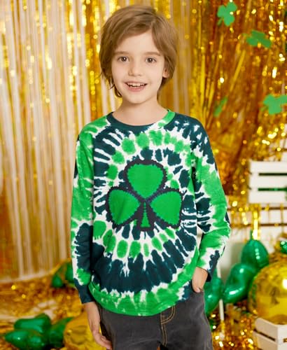Unisex Kids St. Patrick's Tie Dye Irish Clover Long Sleeve Shirt Shamrock Green Sweatshirt 4-12 Years2
