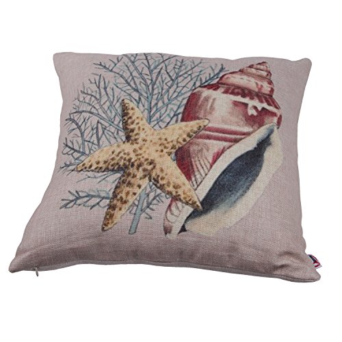 Queenie® - 2 Pc Sea Shell Pillowcase Cushion Cover Decorative Throw Pillow Case Pillow Cover 18 X 18 Inch 45 X 45 Cm, Set Of 2 (Conch & Starfish) #TOP3
