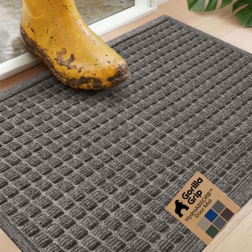 Image of GORILLA GRIP Ultra Absorbent Front Door Mat Outside Entrance, Traps Dirt and Moisture, HydroABSORB Indoor Outdoor Doormat Holds 1.7 Cups Water, Stain and Fade Resistant Welcome Mat, 29x17 Charcoal