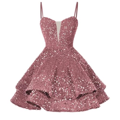 Feature: Short Prom Dresses for Teens, Sequin Homecoming Dresses,Reception Dress ,Halloween party,masquerade ball,christmas, Sequins, Double V-neck, Tiered Skirt, Spaghetti Straps, A Line, Sleeveless, Corset Back, lined in sequins,Knee length, Bulit ...