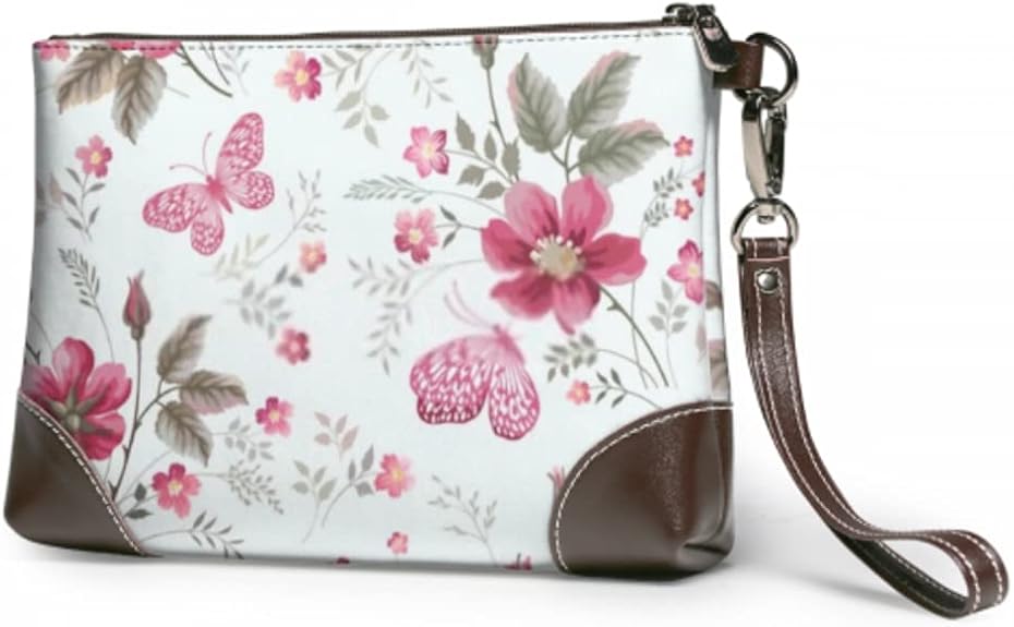 Wristlet Handbag Floral Rose Bouquet Leather Wristlet Clutch Wallet For