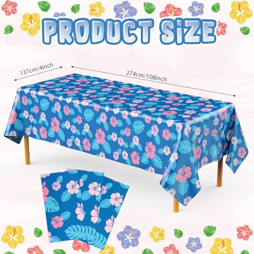 Image of Oudain 3 Sheets Hawaii Hibiscus and Tropical Leaves Tablecloth Birthday Party Decorations Blue Alien Cartoon Table Covers for Birthday Party Supplies