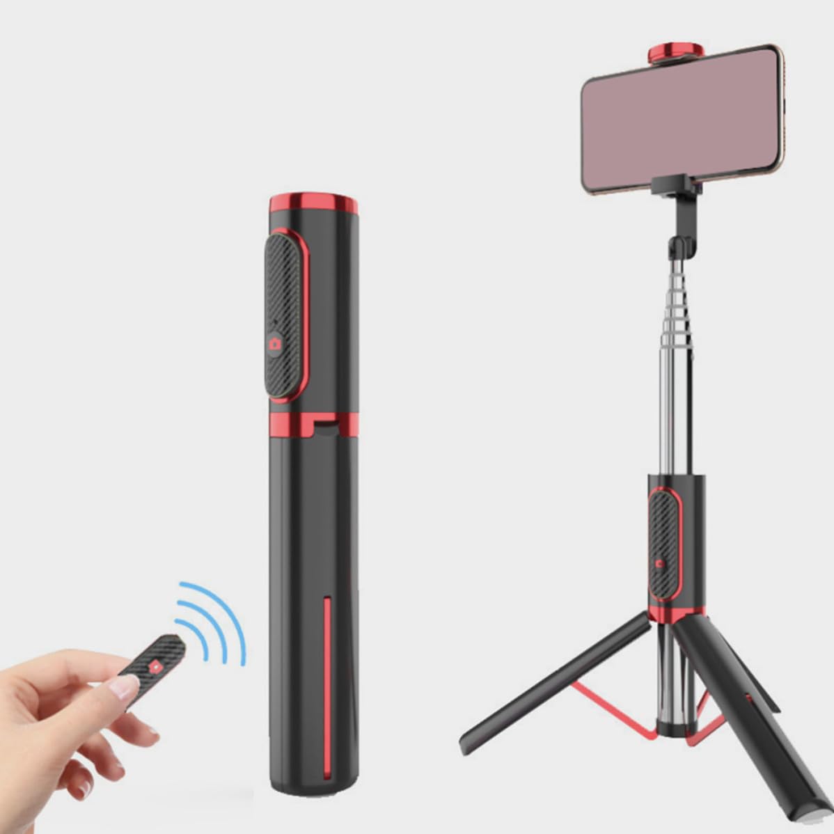Trípode ligero y compacto de aleación de aluminio con palo para selfie, soporte extensible, trípode inalámbrico para teléfono remoto y tomar fotos y senderismo, para fotografía móvil