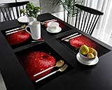 SUN-Shine Black Placemats Set of 4 Red Apples Painting Placemat for Dining Table Decorations, Washab