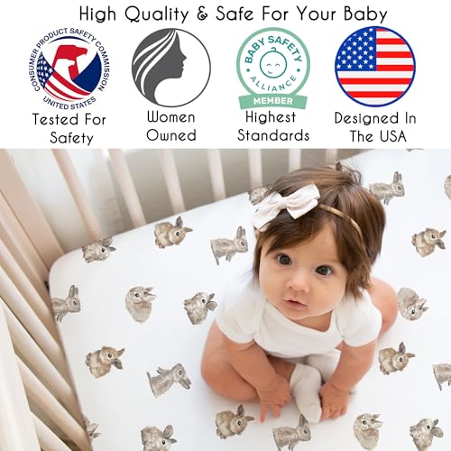 Image of Sweet Jojo Designs Fitted Baby Crib Sheets (Woodland Bunny) for Boys or Girls, Infant Nursery, Toddler Room - Standard Size (Watercolor, Classic, Modern, Bunnies, Gender Neutral, Rustic, Farmhouse)