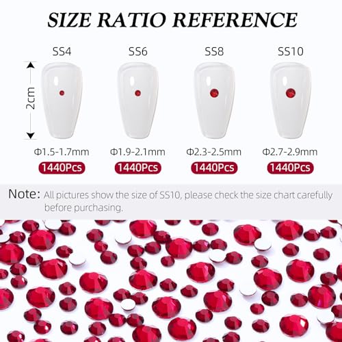 Image of Siam Flatback Rhinestones, Glass Rhinestones for Nail Art and Craft, Glue Fix, Loose Crystal Gemstones(Siam, SS4, 1440pcs, 1.5-1.7mm)