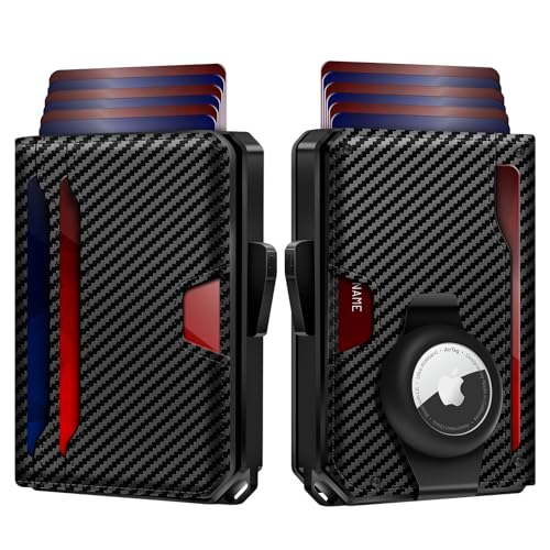 GAOCHALE AirTag Wallet for Men RFID Technology Credit Card Holder with Money Clip Slim Smart Pop Up Minimalist Wallet for Apple AirTag (No Airtag Included)(Carbon)