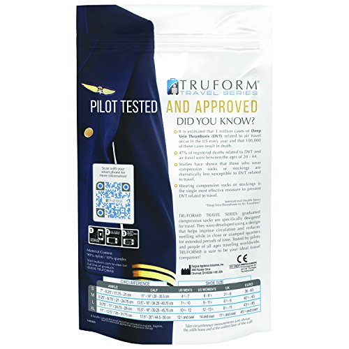 Image of Truform Travel Compression Socks for Men and Women, 15-20 Knee High Over Calf Length, Black, Small (Pack of 2)