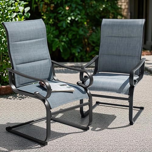 Image of NUU GARDEN Set of 2 Padded Textilene Patio Dining Chairs C Spring Outdoor Chairs with Curved Armrests Powder Coated Metal Frame Patio Furniture for Garden Backyard Poolside Lawn Blue and Black