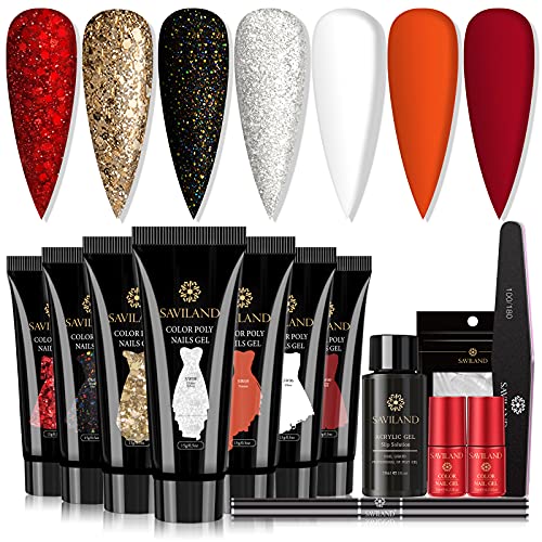 Saviland Poly Nails Gel Kit - 7 Colors Nail Extension Gel Kit Dance Queen Glitter Hard Gel Nail Manicure Kit with Base & Top Coat Slip Solution Nail Brush Nail Form All-in-One Nail Kit Saviland Poly Nails Gel Kit - 7 Colors Nail Extension Gel Kit Dance Queen Glitter Hard Gel Nail Manicure Kit with Base & Top Coat Slip Solution Nail Brush Nail Form All-in-One Nail Kit