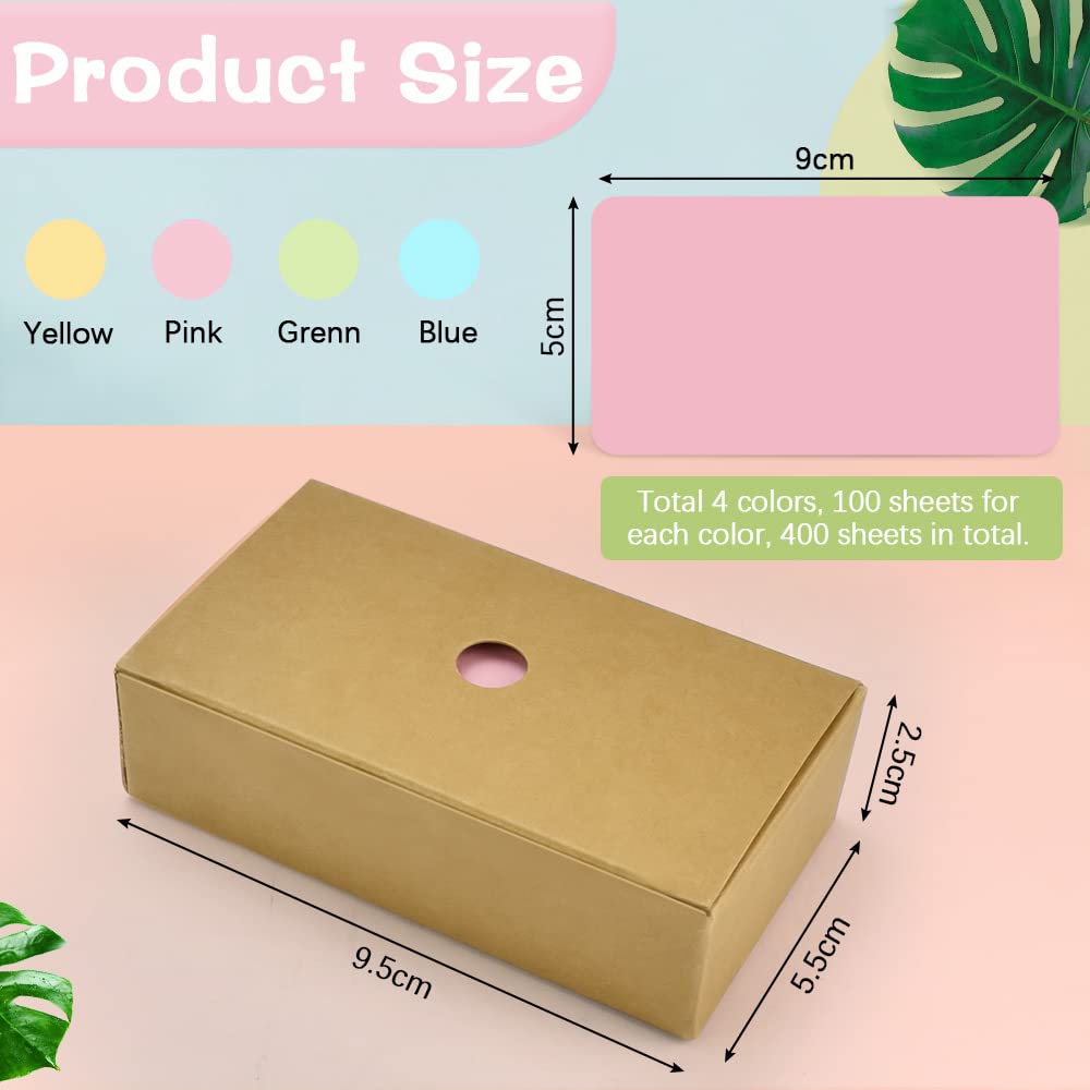 QINERSAW 400 Stück Karten und Kartonpapier, Gelb, Grün, Blau, Rosa, Visitenkarte, leere Karte, Blanko-Karte, Postkarte, für Nachrichten, Lesezeichen