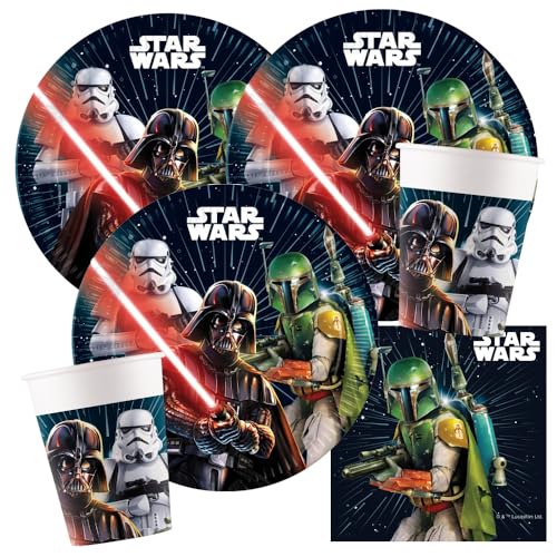 Procos Kit de fête Star Wars Galaxy, 36 pièces, assiettes en carton, gobelets en carton, serviettes pour anniversaire d'enfant