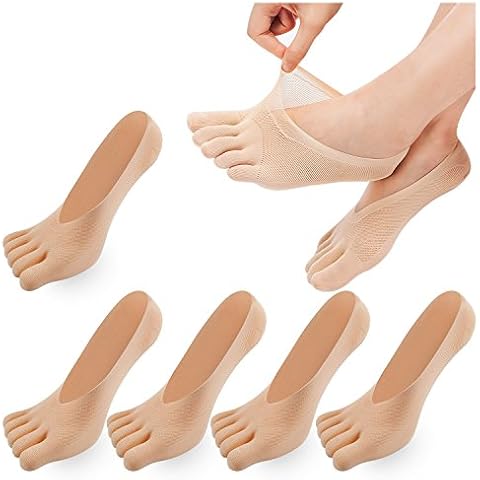 MOAMUN 2-10 Pairs Women Toe Socks Five Finger Socks Soft and Breathable Low Cut Ankle Socks Silk Stockings for Girls Women (Skin 5 Pairs) Cover