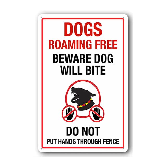 Geroclonup（20x30） Beware Dog Will Bite Do Not Put Hands Through Fence Aluminum Signs Rustproof Metal Wall Decor For Home Fence