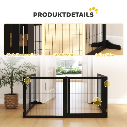PawHut Absperrgitter Hund Verstellbar Freistehend 70H x 432B cm Schwarz