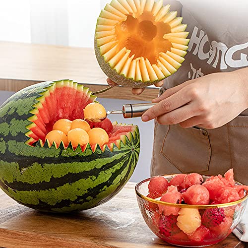 Suuker Melon Baller Scoop Set,Stainless Steel Dual-Purpose Fruit Salad Scoop Spoon, Baller Carving Cutter for DIY Watermelon, Fruit Ice Cream(2PCS)