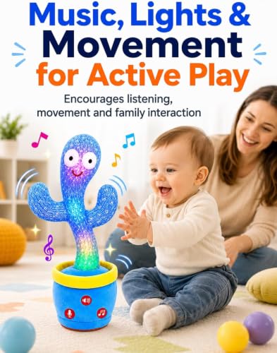Image of Rechargeable Baby Toys Dancing Talking Cactus Toy, Volume Adjustable, Singing Mimicking Repeating Interactive Toys for Baby Toddler, Baby Infant Toys Gifts for Girls Boys (Blue)