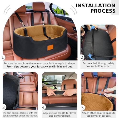 Hunde Autositz für große, mittelgroße oder 2 kleine Hunde, Sicherer Hundeautositz mit 2 Gurten & Rutschfester Basis – Waschbarer Hundesitz Auto für Rücksitz bis 25kg