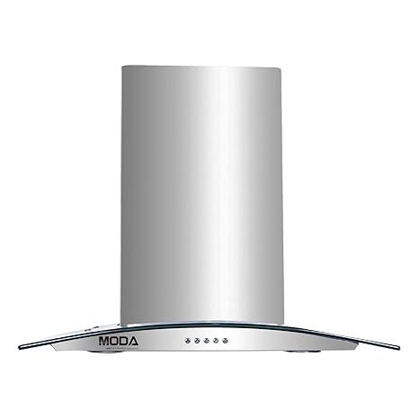 MODA Germany KURVE 60 1180 m3/h Dual Baffle Filter with 6 cm Curved Glass Wall Mount Kitchen Chimney (2D German Technology, 3 Speed Push Button Controlled, Powerful Italian Motor) (60 cm, Stainless Steel)