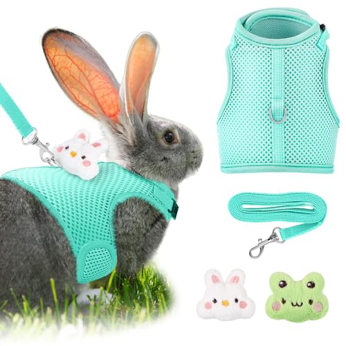 Image of Easter Bunny Costume Rabbit Harness and Leash Set with 2 Cute Decorations Bunny Clothes Adjustable Buckle Breathable Mesh Vest Harness for Rabbits Ferret Small Pig Puppy(Green,Vivid Pattern)