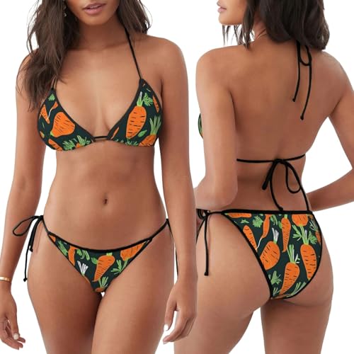 Happy Carrot Seamless Pattern Print Bikini Sets for Women Women Two Piece Swimsuit Women's Triangle Sexy Halter String4