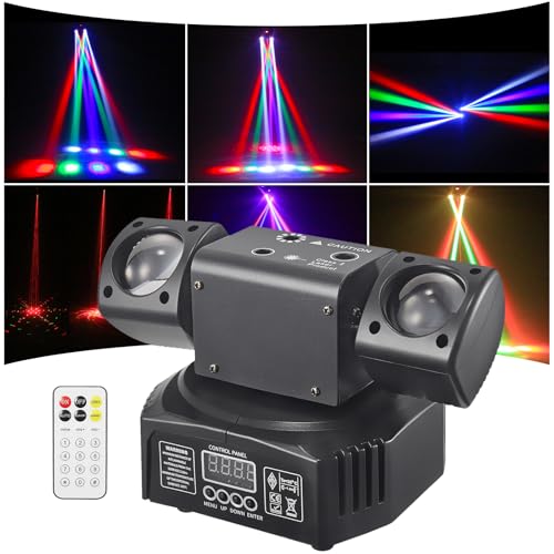 Mini-LED-Moving-Head-Effektlichter, Doppelkopf, RGB-Farbe 3535 Perlen, 10-W-Stroboskopperlen, DMX512-Signalsteuerung, Tonaktivierung