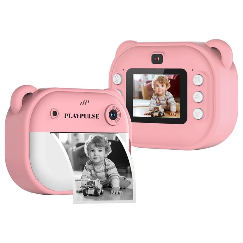 Playpulse® 1 Year Warranty Kids Instant Print Digital Camera 12MP Photo Video Recorder with Built in Printer Filters Rechargeable Battery Paper Rolls Fun Toy for Children Gift Camera Set-Pink-image-48
