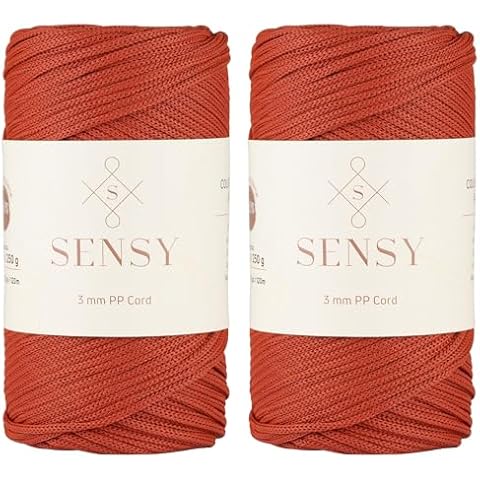 Sensy Premium 3mm 131 Yards Polyester Rope 100% Polypropylene Cord Macrame Cord 3mm Crochet Bag Cord Macrame Rope Crochet Thread Gift for Knitter (Brick) Cover