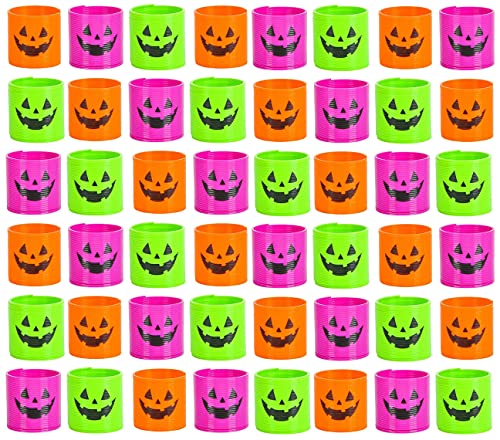 Curious Minds Busy Bags 48 Piece Halloween Spring Coil Novelty Toys - Colored Pumpkin Jack O Lantern Party Favor - Trick or Treat Prize (4 Dozen)